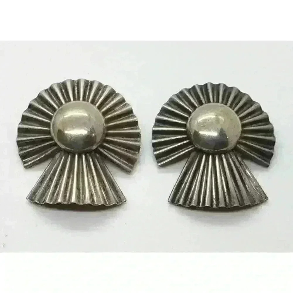 Set 2 Matching Southwest Native Brooch 925 Sterling Silver Concho Ribbon Signed